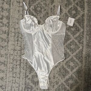 David's Bridal White Satin Bodysuit